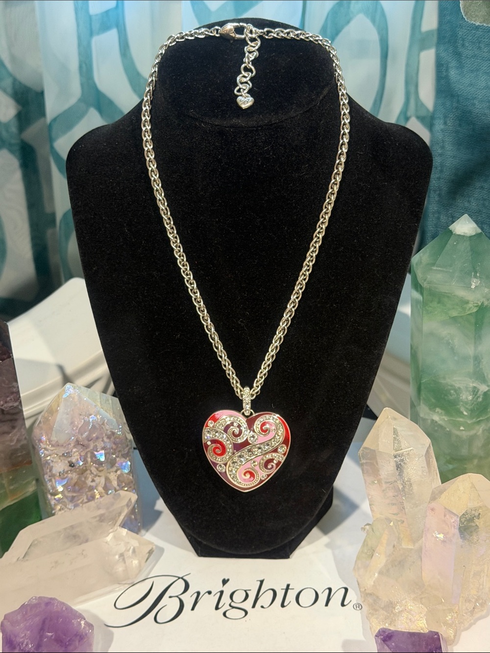 ❤️💎 RARE FIND! BRIGHTON Silver Red Heart Swarovski Crystal Necklace!